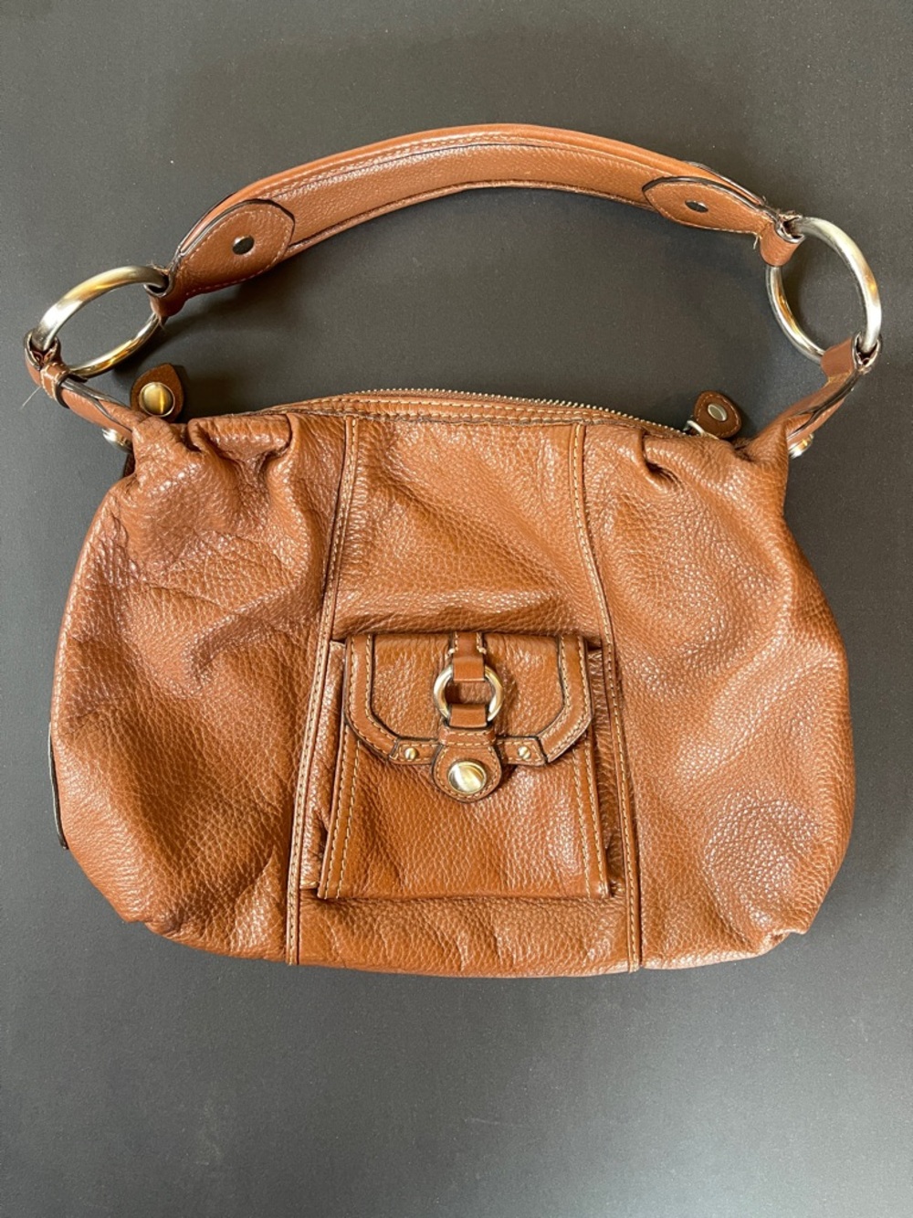 B Makowsky Classic Pebbled Leather Shoulder Bag in Brown